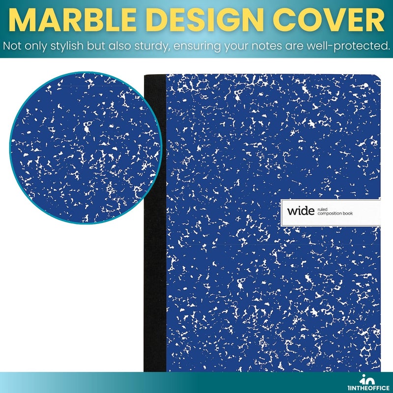 1InTheOffice Composition Notebook Wide Ruled, Wide Ruled Notebook, Marble Notebook, 7 1/2" x 9 3/4", 100 Sheets/Pack, Blue, 2 Pack - Image 5